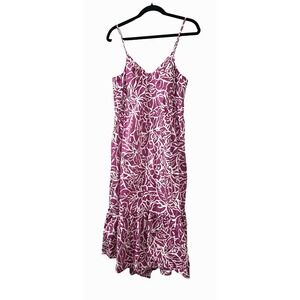 Gap Womens Large Dress Deep V-Neck Cami Midi Babydoll Floral Tiered Smocked Cott